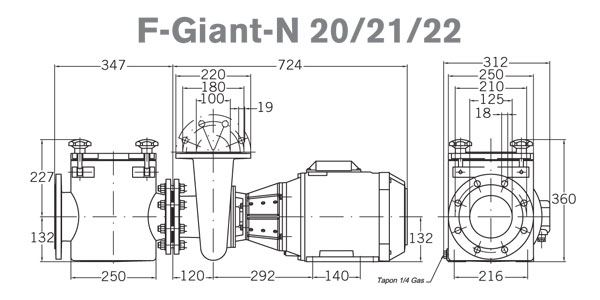 Габаритные и присоединительные размеры насоса PSH F-Giant-N 20