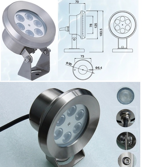 Светильники светодиодные подводные IP68/ установка НА КРОНШТЕЙНЕ XYH125G-9W(RGB)
