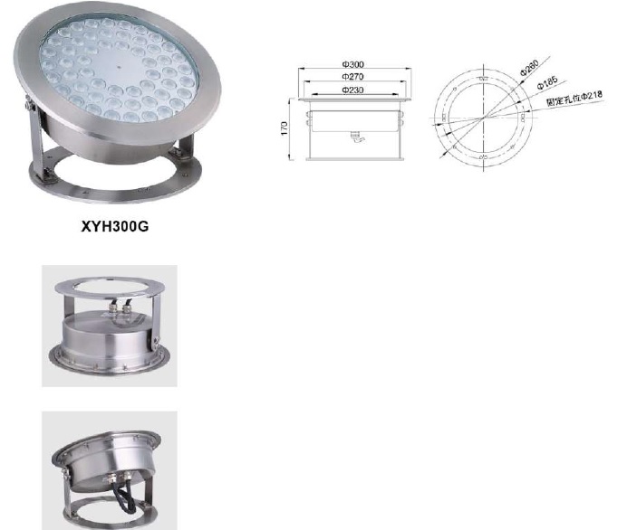 Светильники светодиодные подводные IP68/ установка НА КРОНШТЕЙНЕ Aqua300G-72*1W