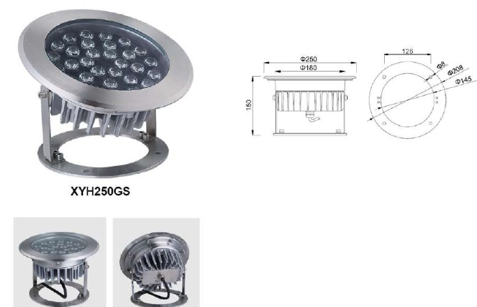Светильники светодиодные подводные IP68/ установка НА КРОНШТЕЙНЕ Aqua250G-72W 24*3W