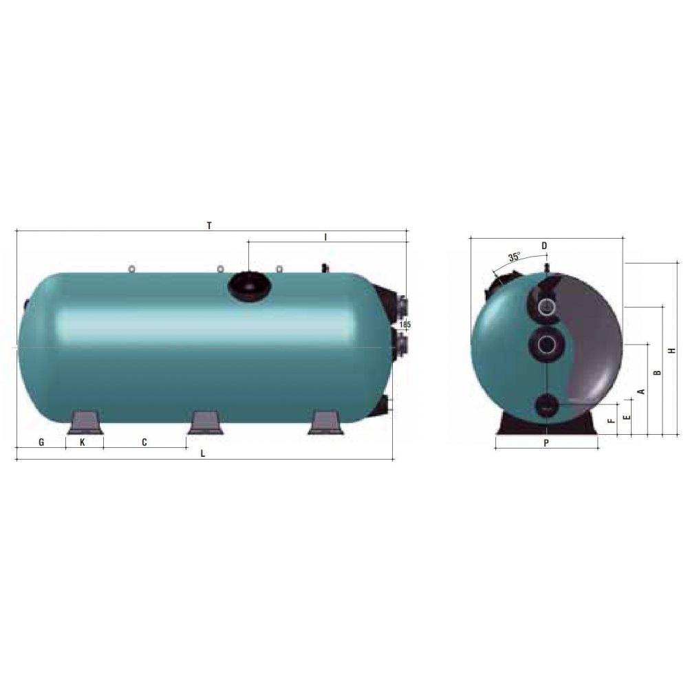 Фильтр TURBIDRON HORIZONTAL D=1000 мм, L=2000 мм, вых. 125 мм, (H засыпки - 0,6 м) 02197162